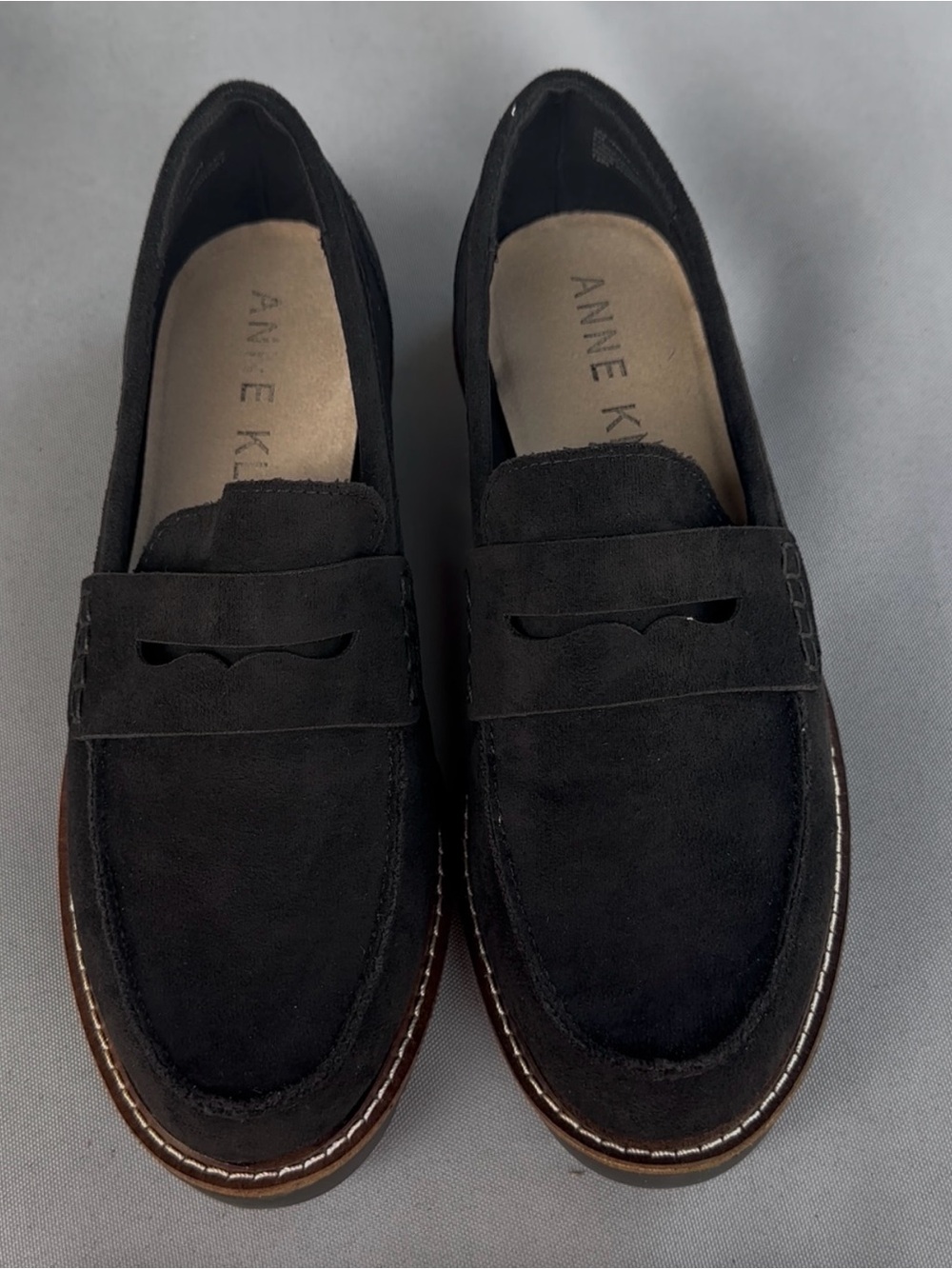 Anne Klein Black Suede Penny Loafers - Women's Size 8 - Excellent Condition